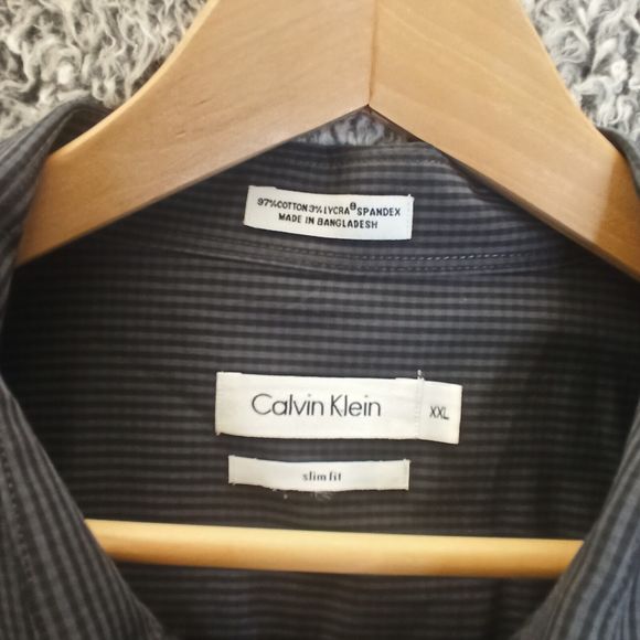 Calvin Klein Shirt Men XXL 2XL Gray Plaid Slim Fit Casual Button Down Collar - Picture 4 of 8